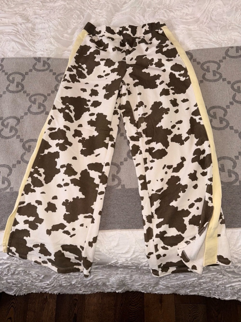 Grayson Threads Wide Leg Cowprint Jogging Pants in Brown & White - Picture 2 of 11